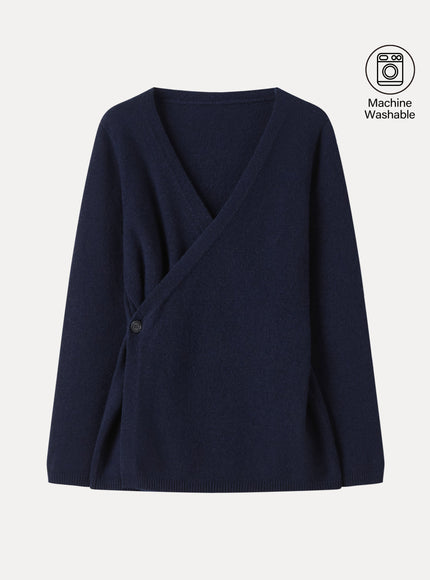 Merino-Blend V-Neck Long Sleeve Wrap Sweater