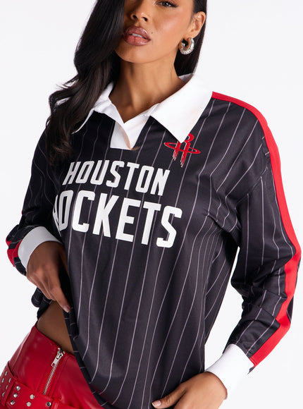 Fashion Nova Women's NBA Houston Rockets Pinstripe Jersey Black