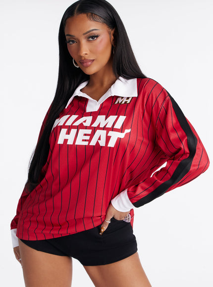 Fashion Nova Women's NBA Miami Heat Pinstripe Long Sleeve Top Red