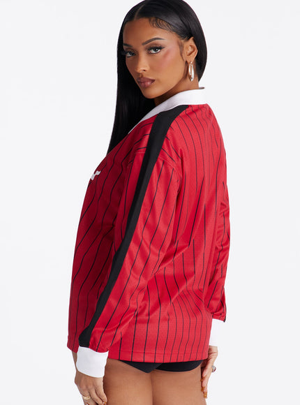 Fashion Nova Women's NBA Miami Heat Pinstripe Long Sleeve Top Red