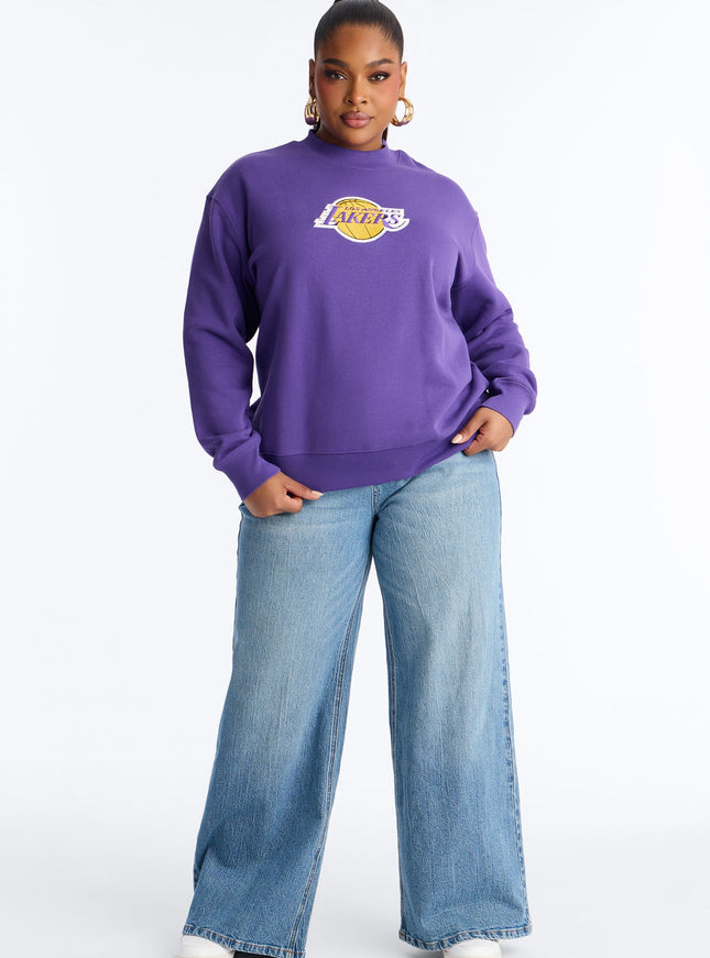 Fashion Nova Women's NBA LA Lakers Fleece Crew Sweatshirt Purple