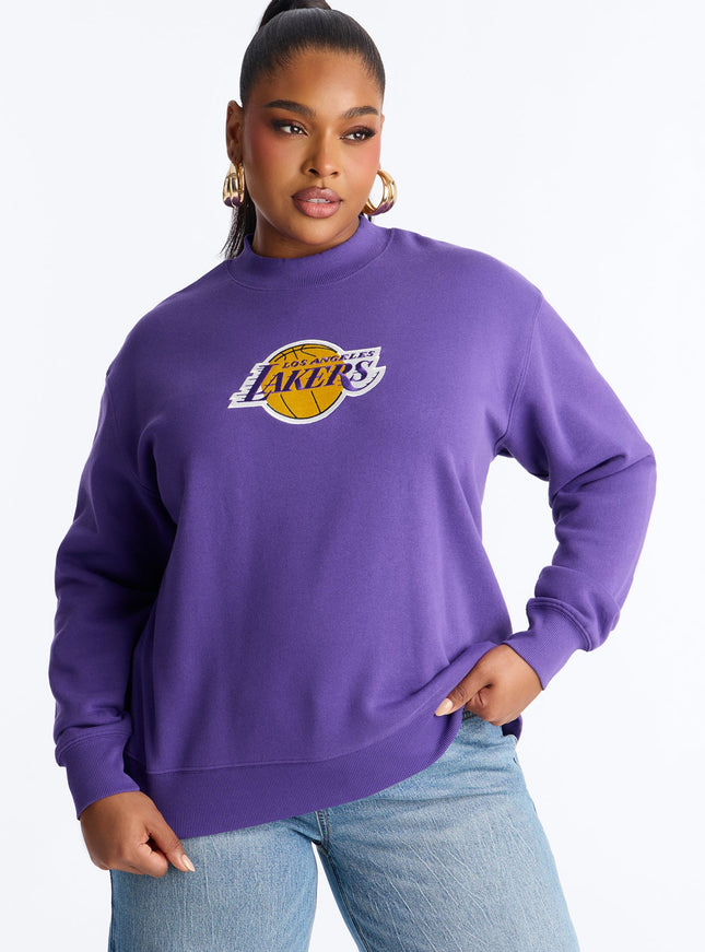 Fashion Nova Women's NBA LA Lakers Fleece Crew Sweatshirt Purple