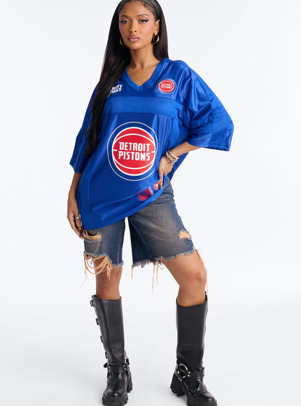 Fashion Nova Women's NBA Pistons Oversized Mesh Tee Royal