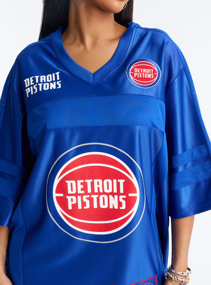 Fashion Nova Women's NBA Pistons Oversized Mesh Tee Royal