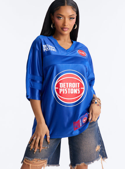 Fashion Nova Women's NBA Pistons Oversized Mesh Tee Royal