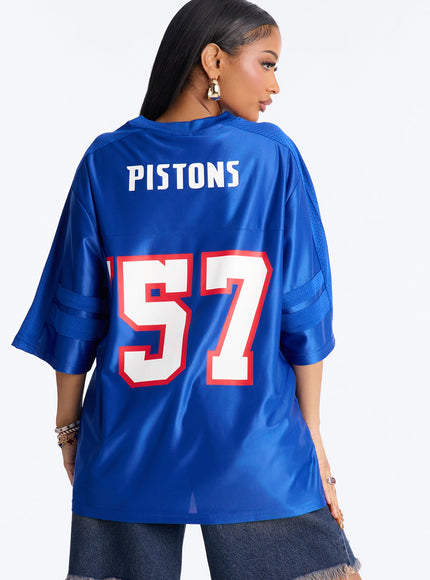 Fashion Nova Women's NBA Pistons Oversized Mesh Tee Royal