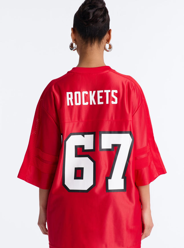 Fashion Nova Women's NBA Rockets Oversized Mesh Tee Red