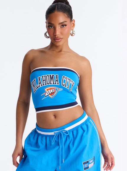 Fashion Nova Women's NBA OKC Thunder Patchwork Tube Top Blue