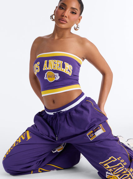 Fashion Nova Women's NBA LA Lakers Patchwork Tube Top Purple