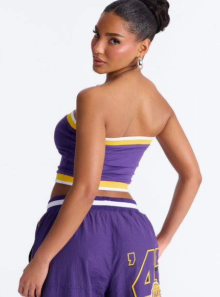 Fashion Nova Women's NBA LA Lakers Patchwork Tube Top Purple