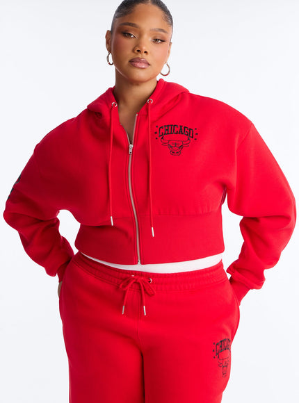 Fashion Nova Women's NBA Chicago Bulls Cropped Fleece Full Zip Hoodie Red