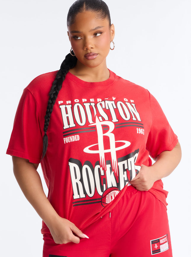 Fashion Nova Women's NBA Houston Rockets Washed Tee Red
