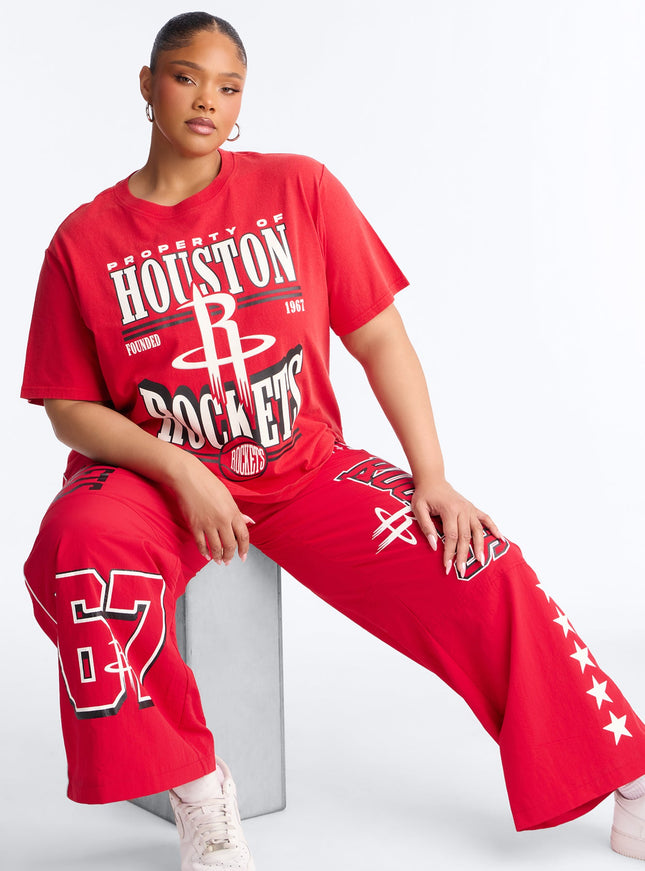 Fashion Nova Women's NBA Houston Rockets Washed Tee Red
