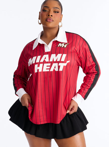 Fashion Nova Women's NBA Miami Heat Pinstripe Long Sleeve Top Red