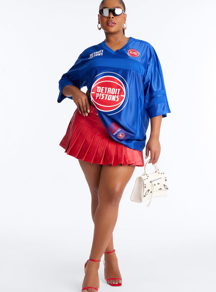 Fashion Nova Women's NBA Pistons Oversized Mesh Tee Royal