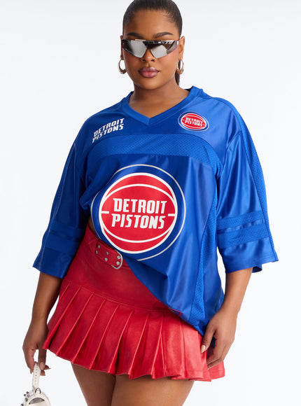 Fashion Nova Women's NBA Pistons Oversized Mesh Tee Royal