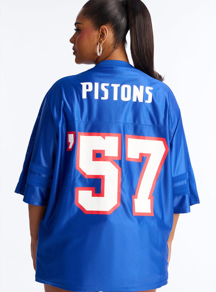 Fashion Nova Women's NBA Pistons Oversized Mesh Tee Royal