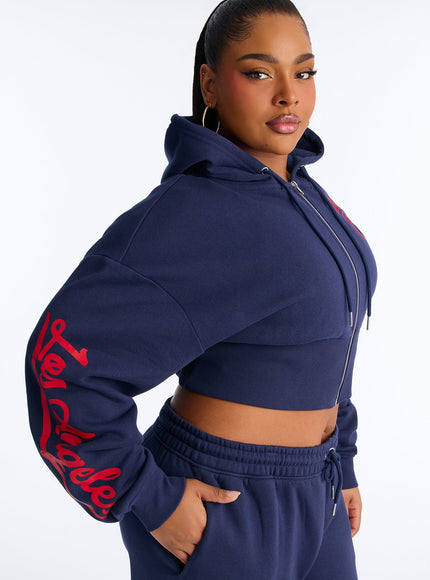 Fashion Nova Women's NBA LA Clippers Cropped Fleece Full Zip Hoodie Navy