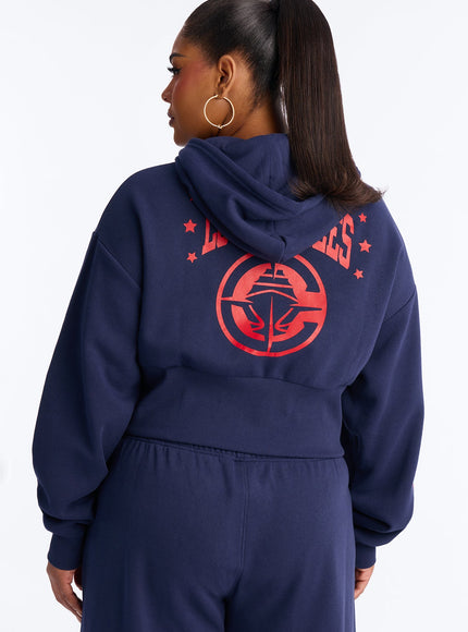 Fashion Nova Women's NBA LA Clippers Cropped Fleece Full Zip Hoodie Navy