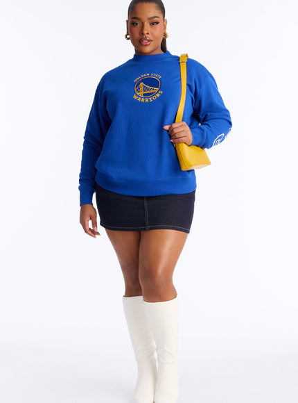 Fashion Nova Women's NBA Golden State Warriors Fleece Crew Neck Sweatshirt Royal