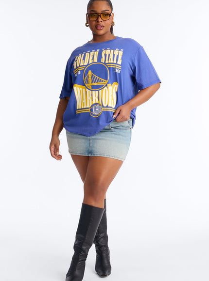 Fashion Nova Women's NBA Golden State Warriors Washed Oversized Tee Royal