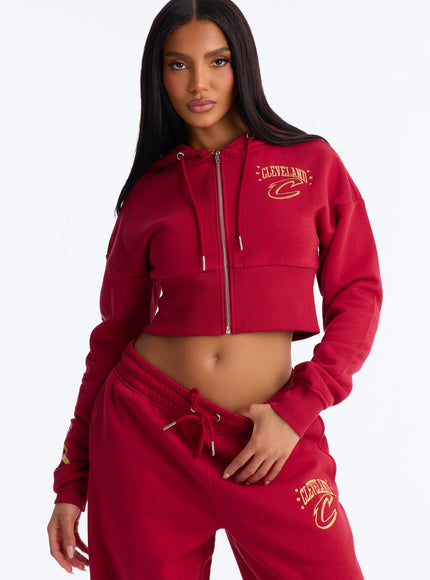 Fashion Nova Women's NBA Cleveland Cavaliers Cropped Hoodie Wine
