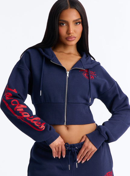 Fashion Nova Women's NBA LA Clippers Cropped Fleece Full Zip Hoodie Navy