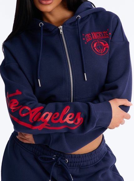 Fashion Nova Women's NBA LA Clippers Cropped Fleece Full Zip Hoodie Navy
