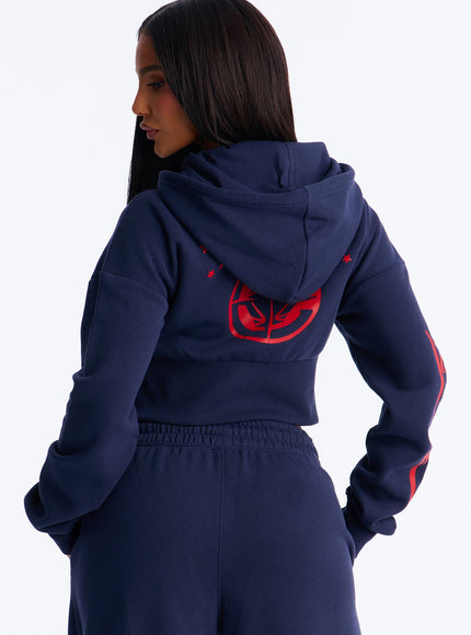 Fashion Nova Women's NBA LA Clippers Cropped Fleece Full Zip Hoodie Navy