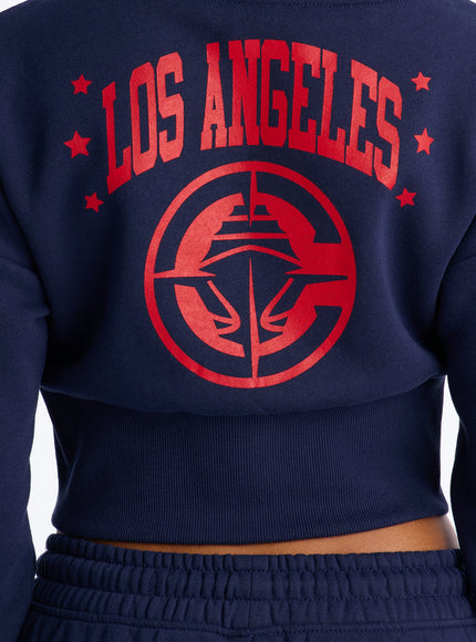 Fashion Nova Women's NBA LA Clippers Cropped Fleece Full Zip Hoodie Navy