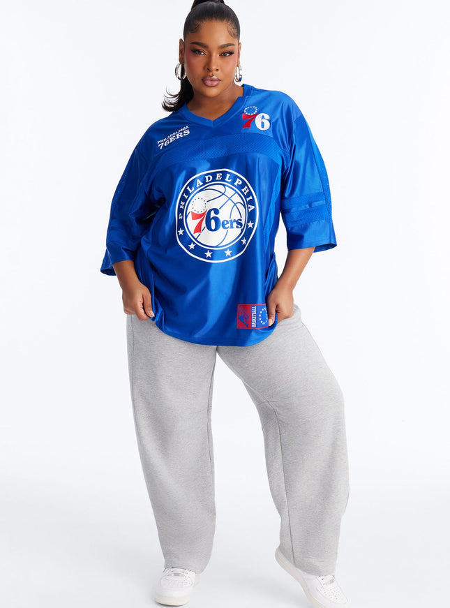 Fashion Nova Women's NBA 76ers Oversized Mesh Tee Royal
