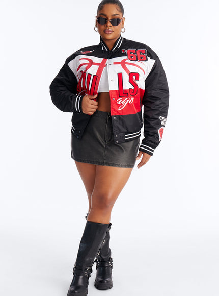 Fashion Nova Women's NBA Chicago Bulls Twill Jacket Black
