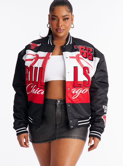 Fashion Nova Women's NBA Chicago Bulls Twill Jacket Black