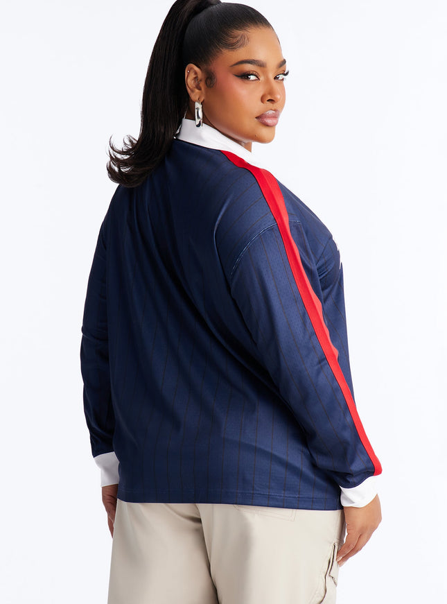 Fashion Nova Women's NBA Philadelphia 76ers Pinstripe Top Navy