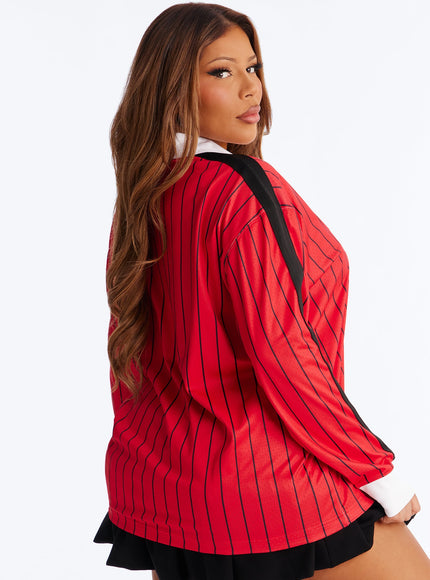 Fashion Nova Women's NBA Chicago Bulls Pinstripe Long Sleeve Top Red