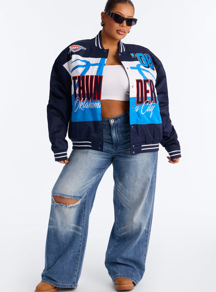 Fashion Nova Women's NBA OKC Thunder Twill Jacket Navy