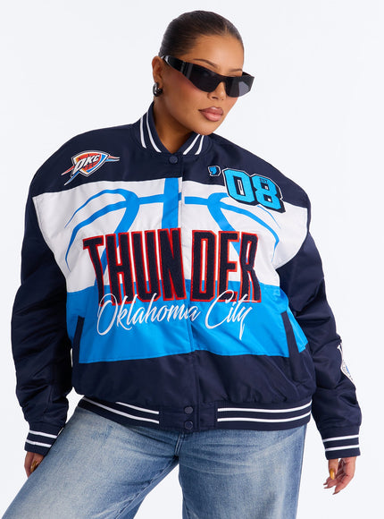 Fashion Nova Women's NBA OKC Thunder Twill Jacket Navy