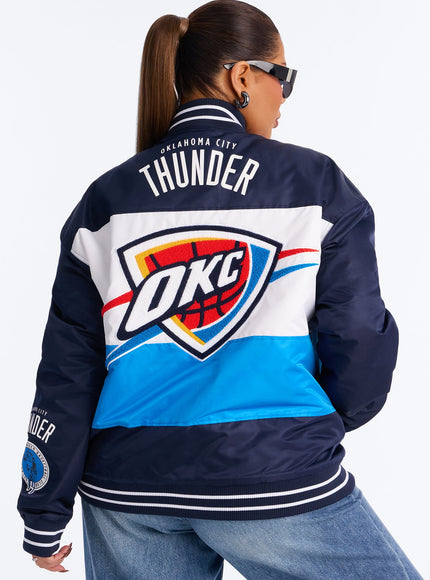 Fashion Nova Women's NBA OKC Thunder Twill Jacket Navy