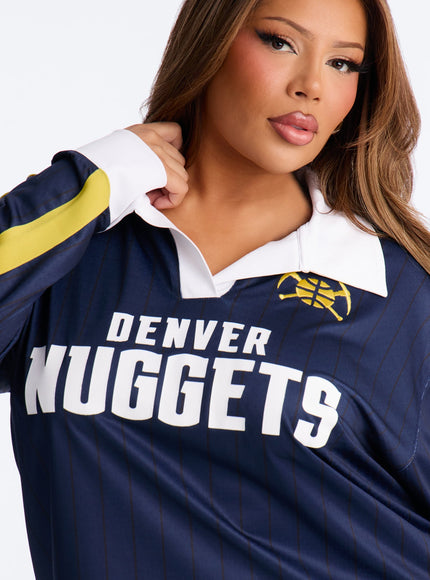Fashion Nova Women's NBA Denver Nuggets Pinstripe Top Navy