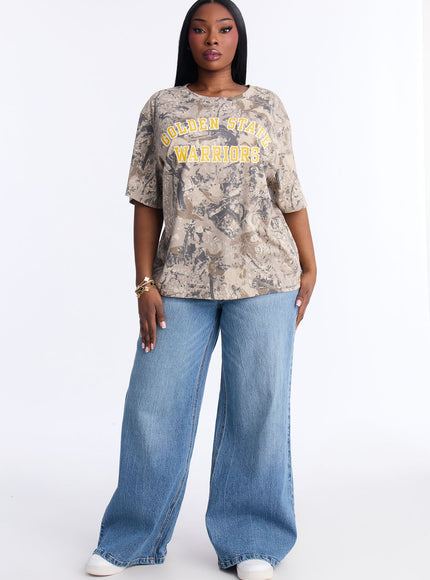 Fashion Nova Women's NBA Warriors Camo Tee Camouflage