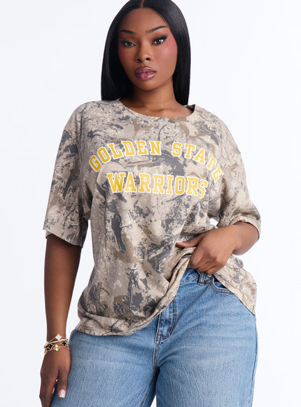 Fashion Nova Women's NBA Warriors Camo Tee Camouflage