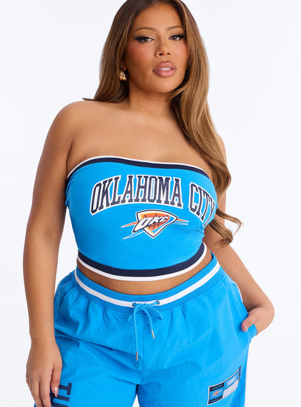 Fashion Nova Women's NBA OKC Thunder Patchwork Tube Top Blue