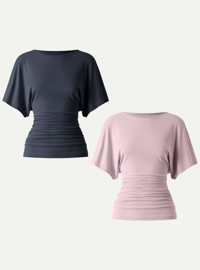 Effortless Boatneck Batwing Sleeve Side Ruched Top