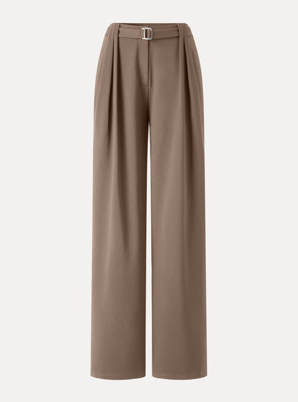 Stretch Ponte High-Rise Belted Wide-Leg Pants with Pockets