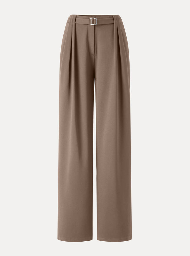 Stretch Ponte High-Rise Belted Wide-Leg Pants with Pockets
