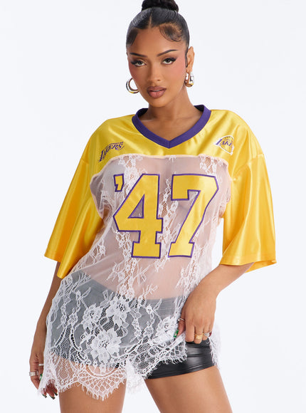 Fashion Nova Women's NBA LA Lakers Lace Top White