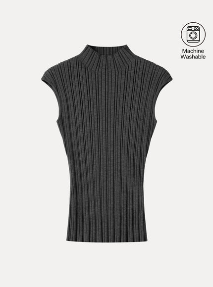 100% Merino Wool Ribbed Mock Neck Sweater