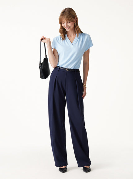 Collared V-Neck Short Sleeve Top