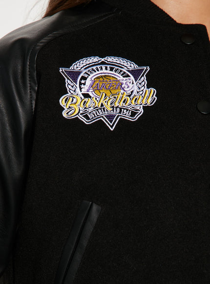 Fashion Nova Women's NBA LA Lakers Cropped Letterman Jacket Black