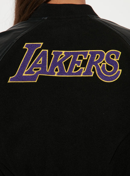 Fashion Nova Women's NBA LA Lakers Cropped Letterman Jacket Black